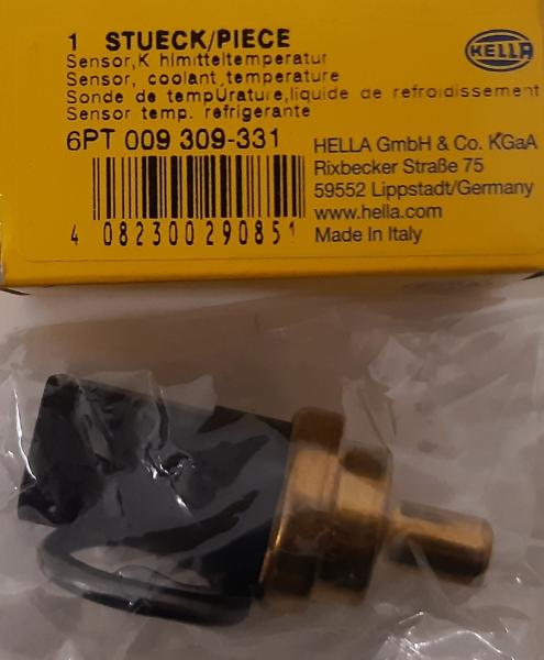 Sensor, Kühlmitteltemperatur Hella 6PT009309-331 - Audi, Bentley, Dodge, Ford, Jeep, MAN, Mercedes, Mitsubishi, Porsche, Seat, Skoda, VW - OE Nummer: 06A919501, 06A919501A, 06A919501B, 5C919501, N90316802