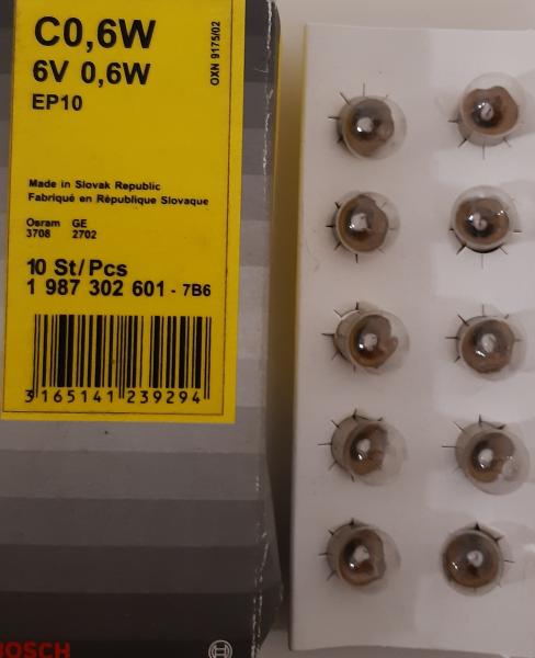 10 Stück 6Volt 0,6W Glühlampen Bosch 1987302601